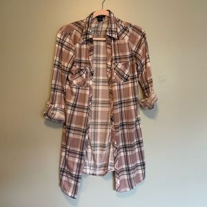Dusty Rose Long Plaid Shirt